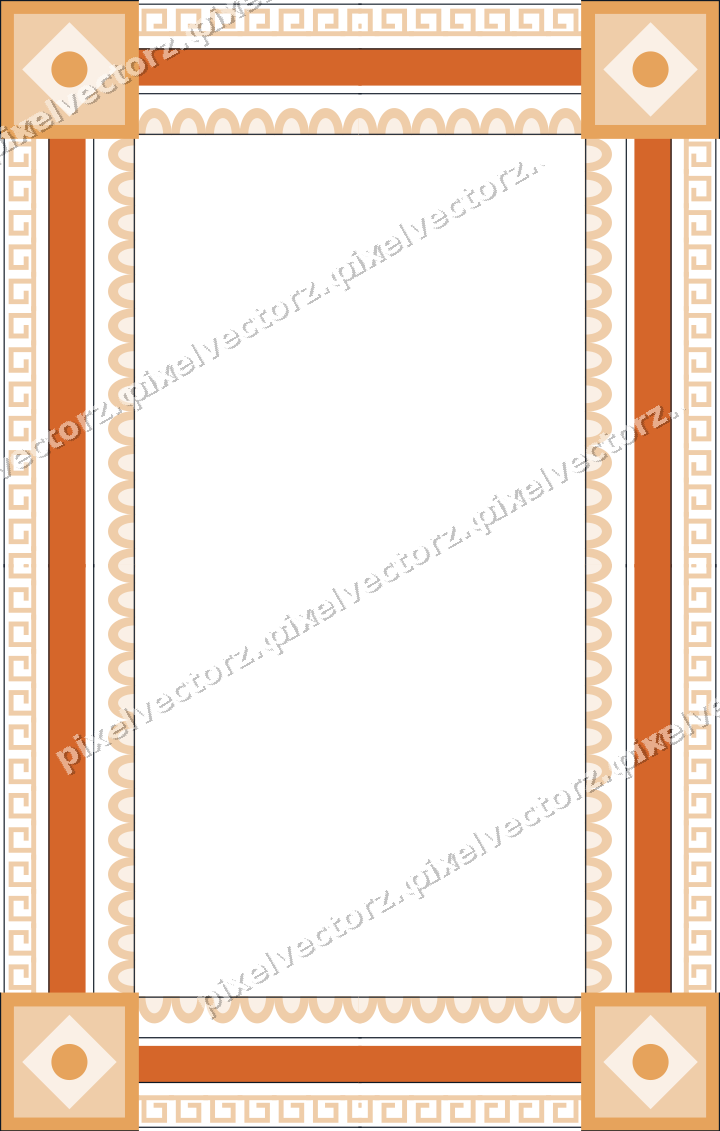 Decorative picture frame border in dark blue and orange with greek key
