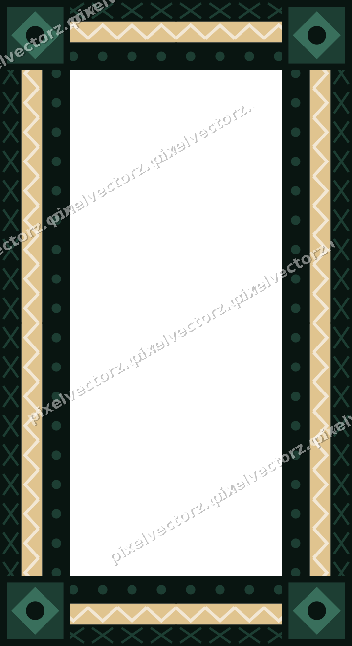 Decorative picture frame border in dark green and red with cross band