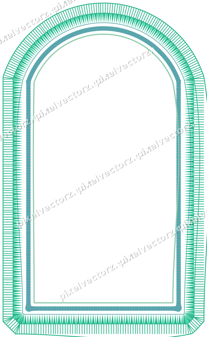 Decorative line art frame in green and teal with label plaque