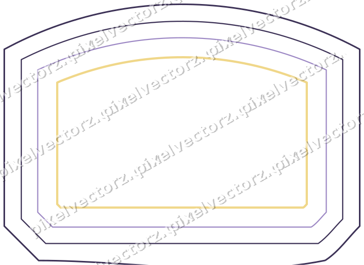 Decorative line art frame in amber and purple with label plaque