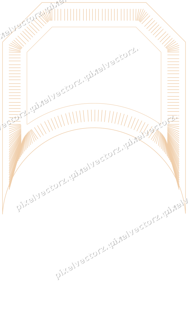 Decorative line art frame in dark blue and orange with label plaque
