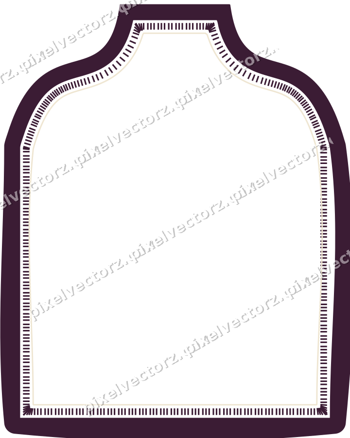 Decorative line art frame in dark magenta and amber with label plaque