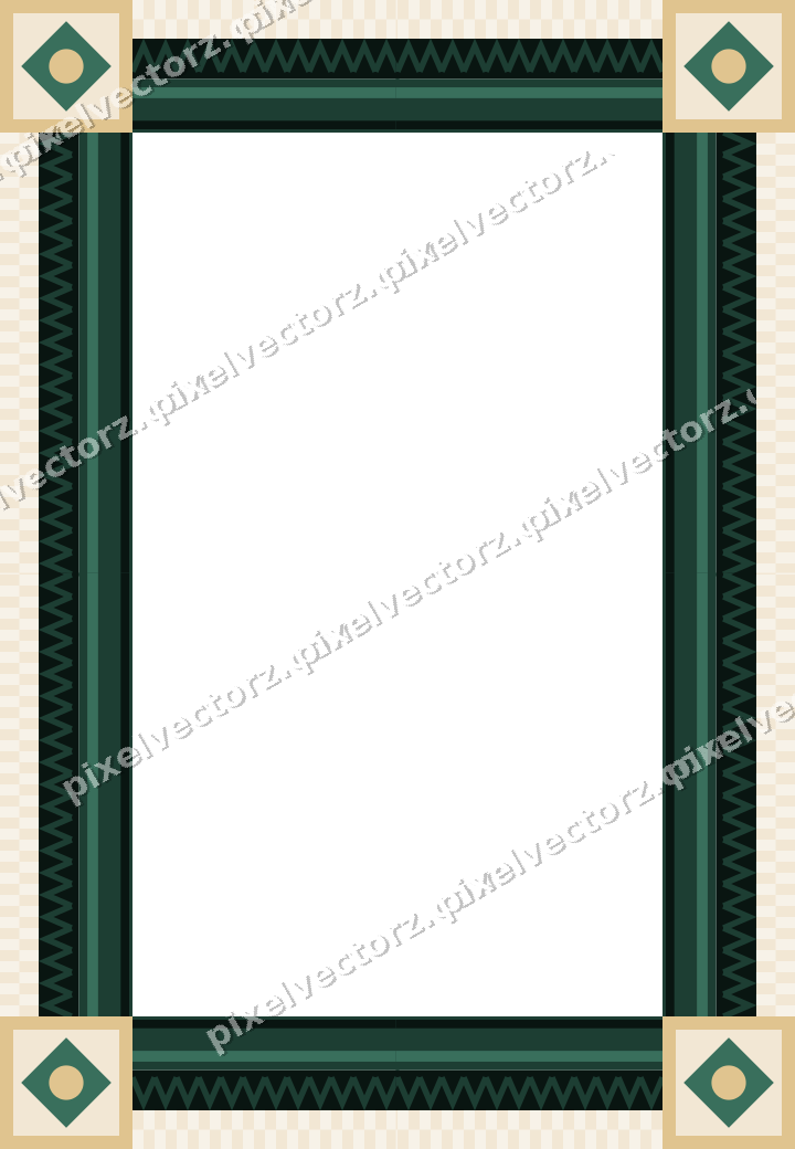 Decorative picture frame border in dark green and red with zigzag