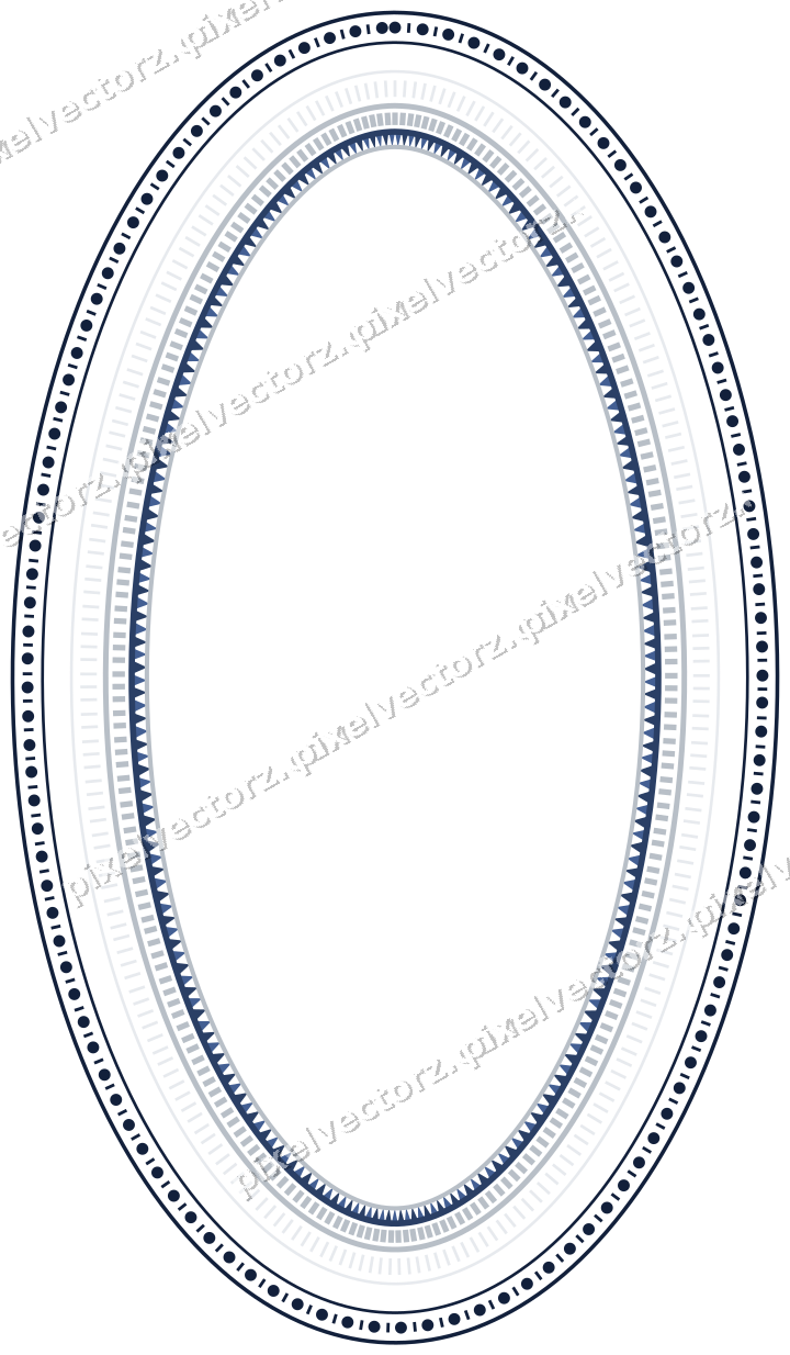 Decorative line art frame in dark blue and white with oval