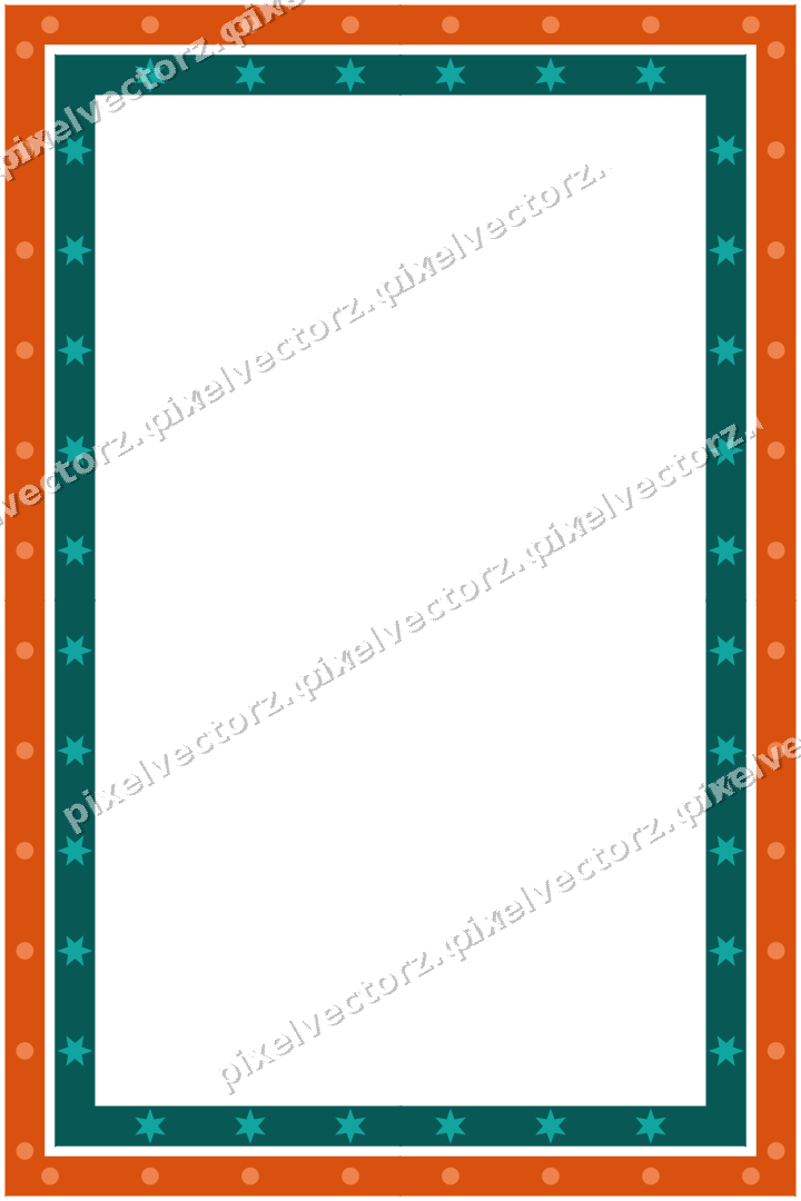 Decorative picture frame border in orange and teal with star band