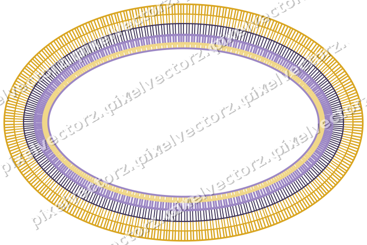 Decorative line art frame in amber and purple with oval and hatching