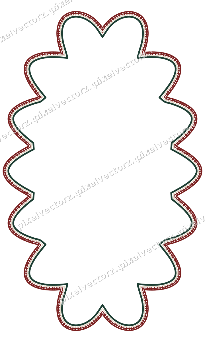 Decorative line art frame in dark red and dark green with oval