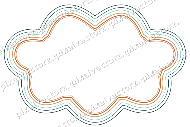 Decorative line art frame in orange and teal with oval