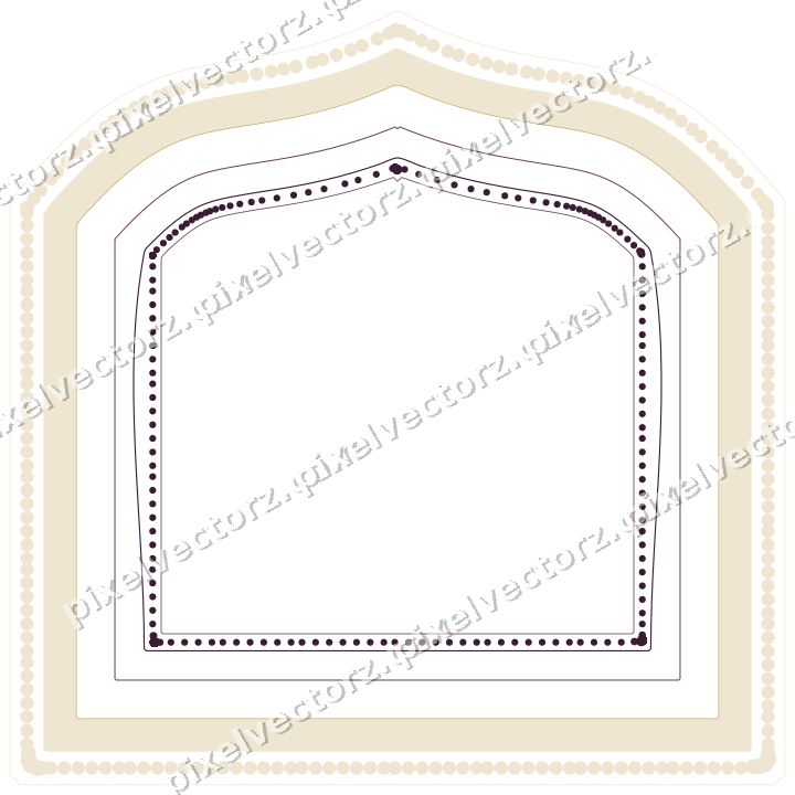 Decorative line art frame in dark magenta and amber with label plaque