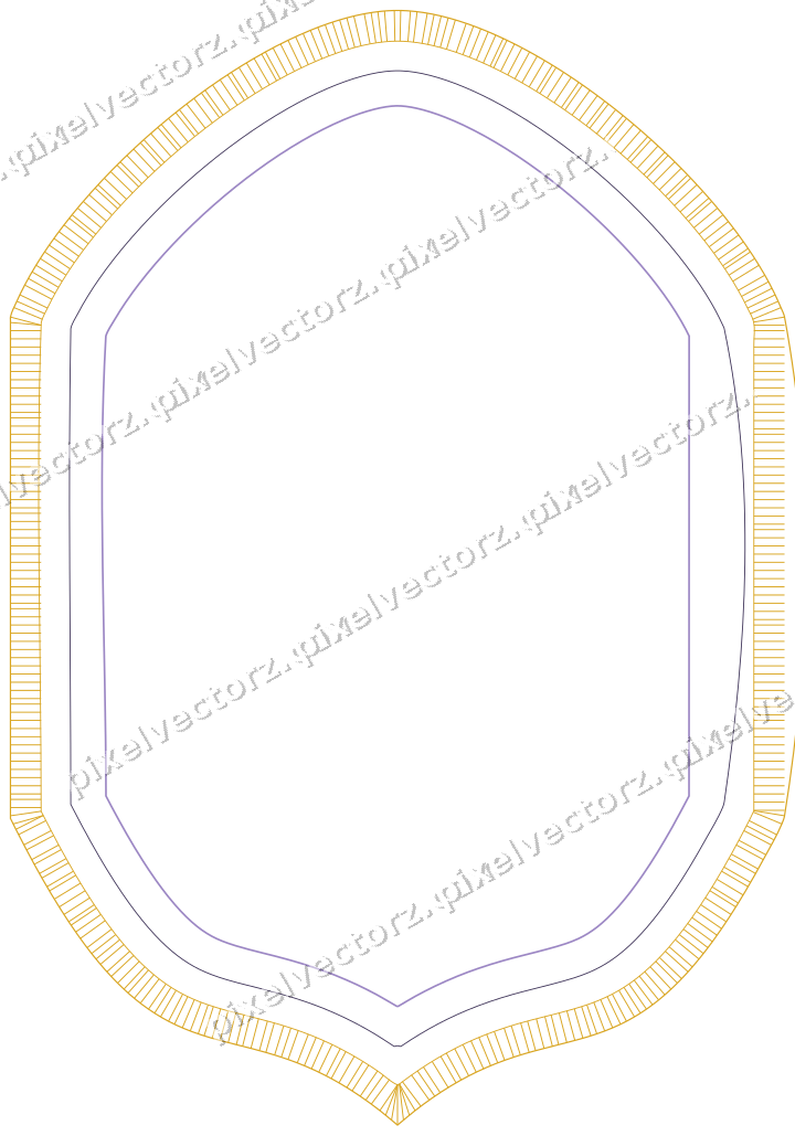 Decorative line art frame in amber and purple with label plaque