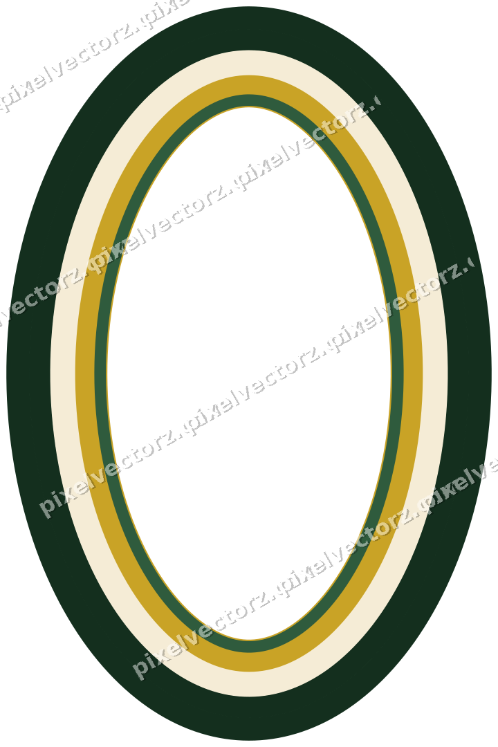 Decorative line art frame in dark green and amber with oval