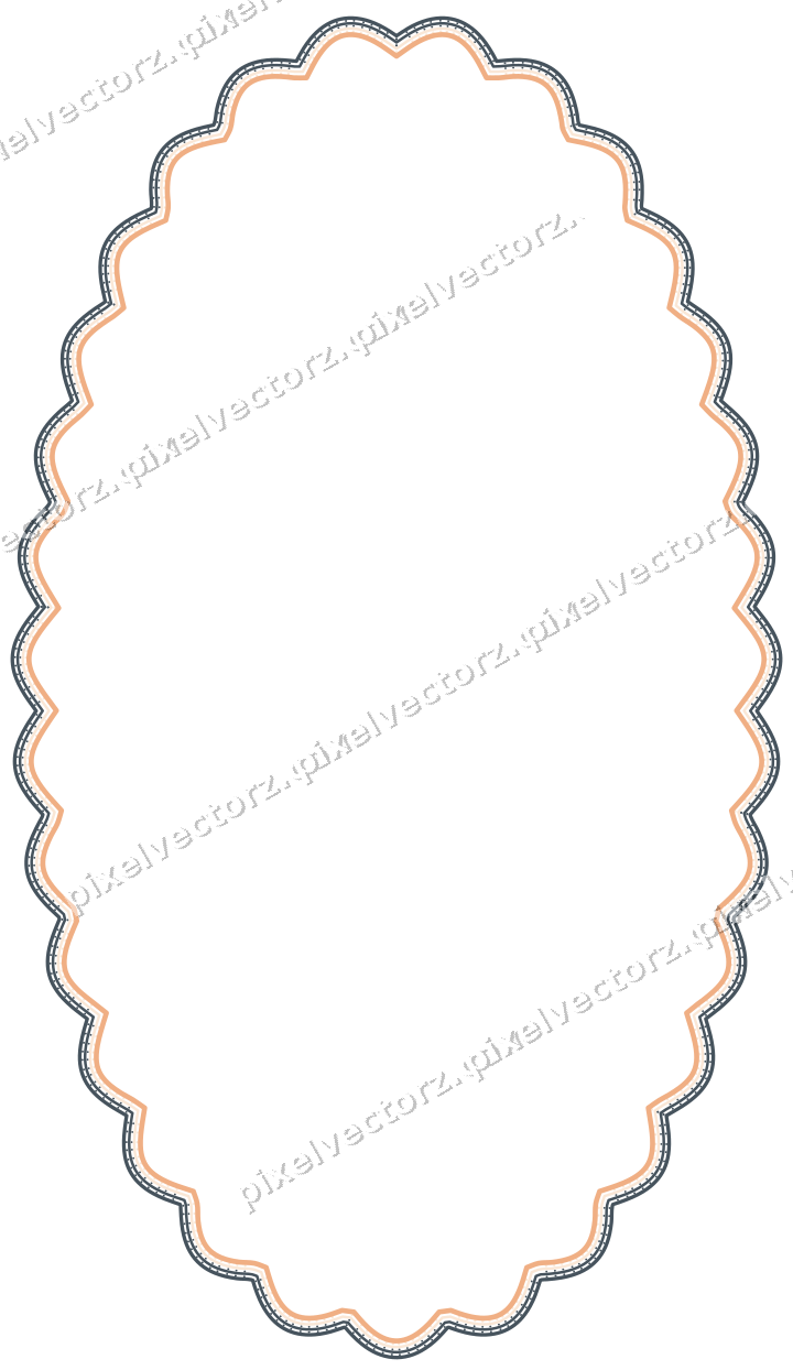 Decorative line art frame in blue and orange with oval