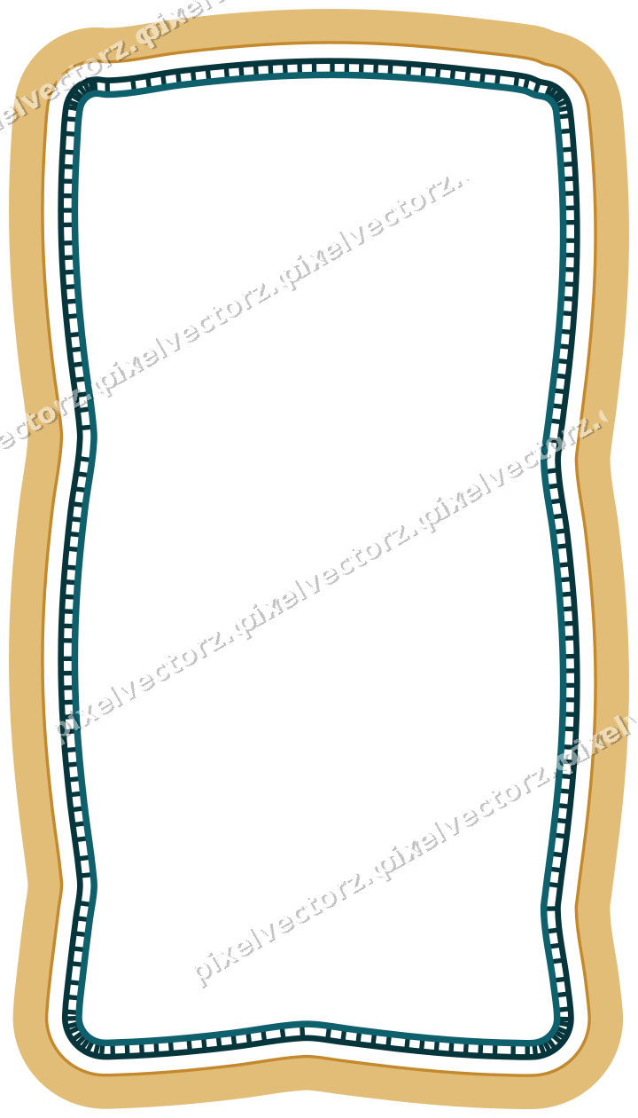 Decorative line art frame in amber and dark teal with label plaque