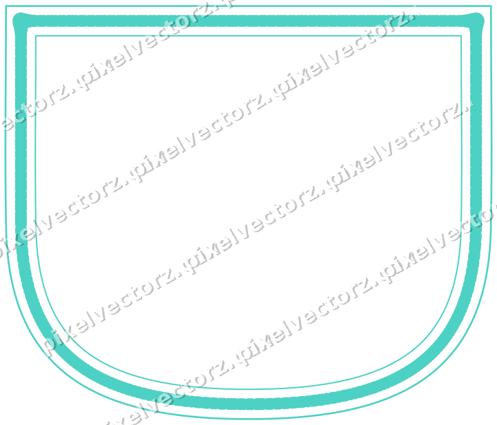 Decorative line art frame in orange and teal with shield