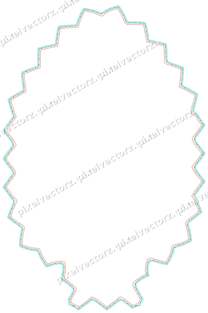 Decorative line art frame in orange and teal with label plaque