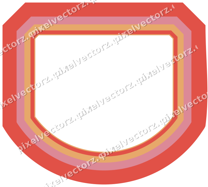 Decorative line art frame in red and orange with label plaque