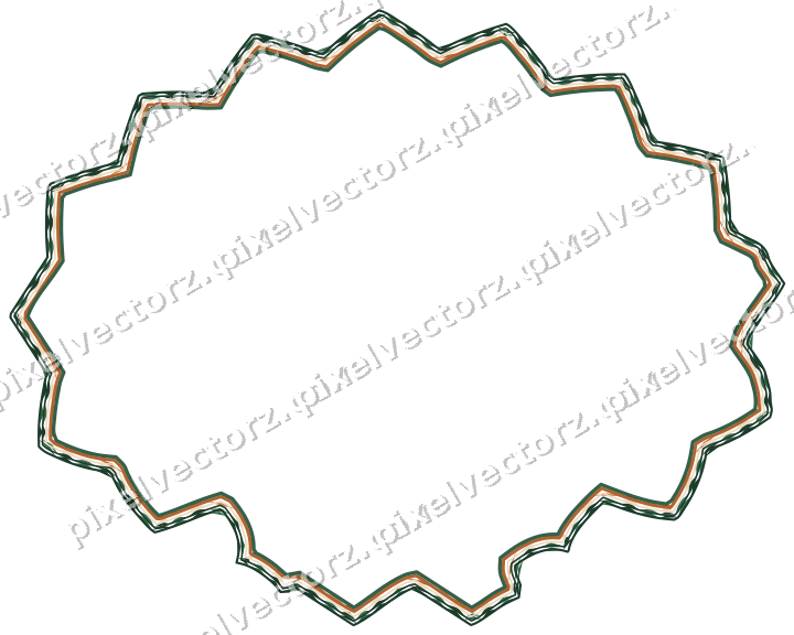 Decorative line art frame in dark green and orange with label plaque
