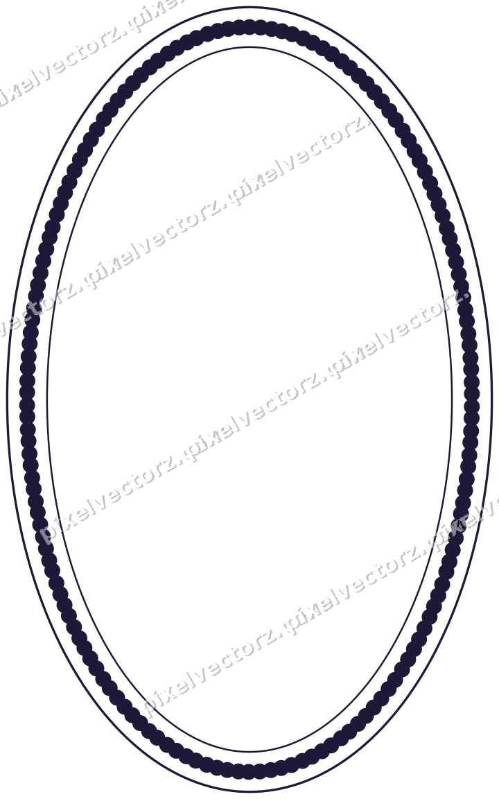 Decorative line art frame in orange and blue with oval and dotted line