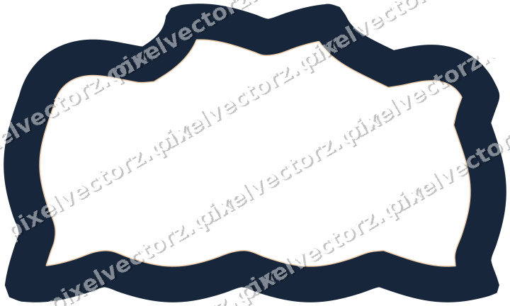 Decorative line art frame in dark blue and orange with label plaque