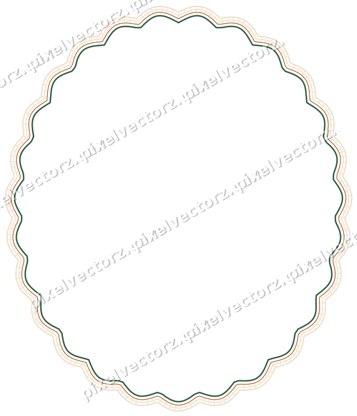 Decorative line art frame in dark green and orange with oval