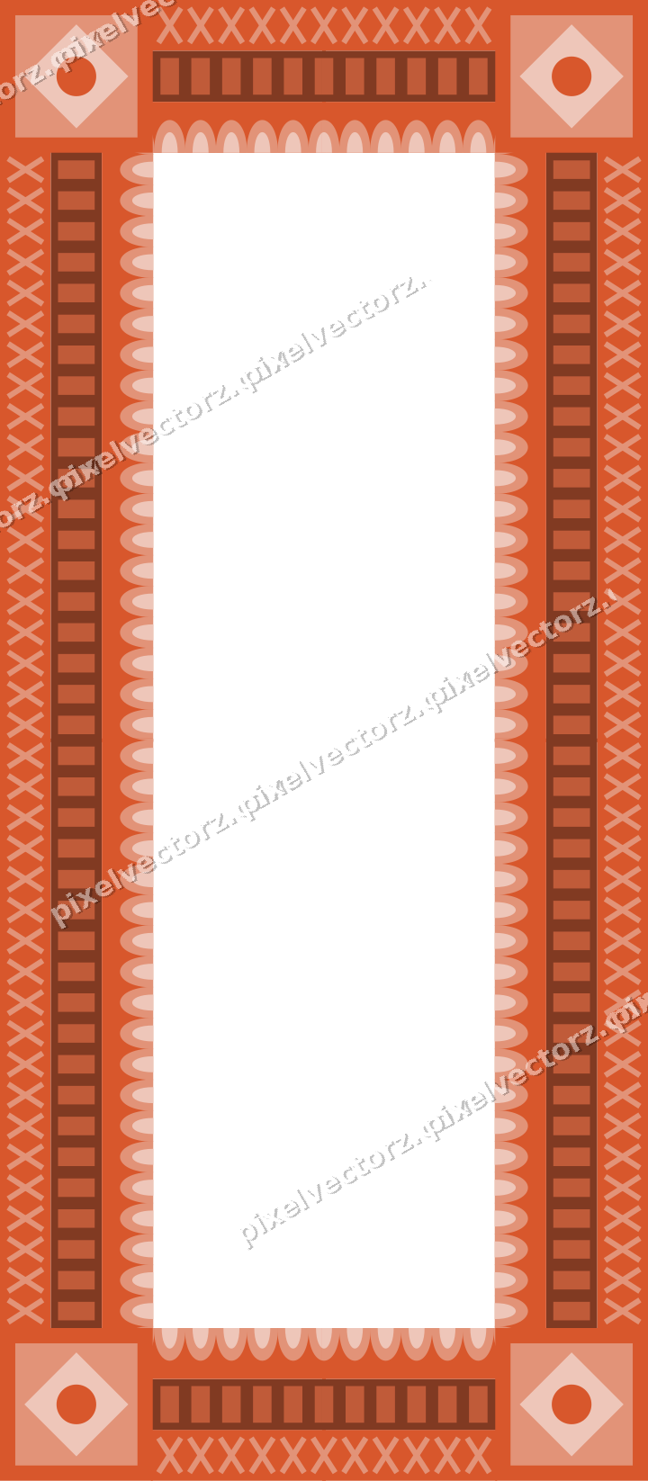 Decorative picture frame border in orange and cyan with cross band