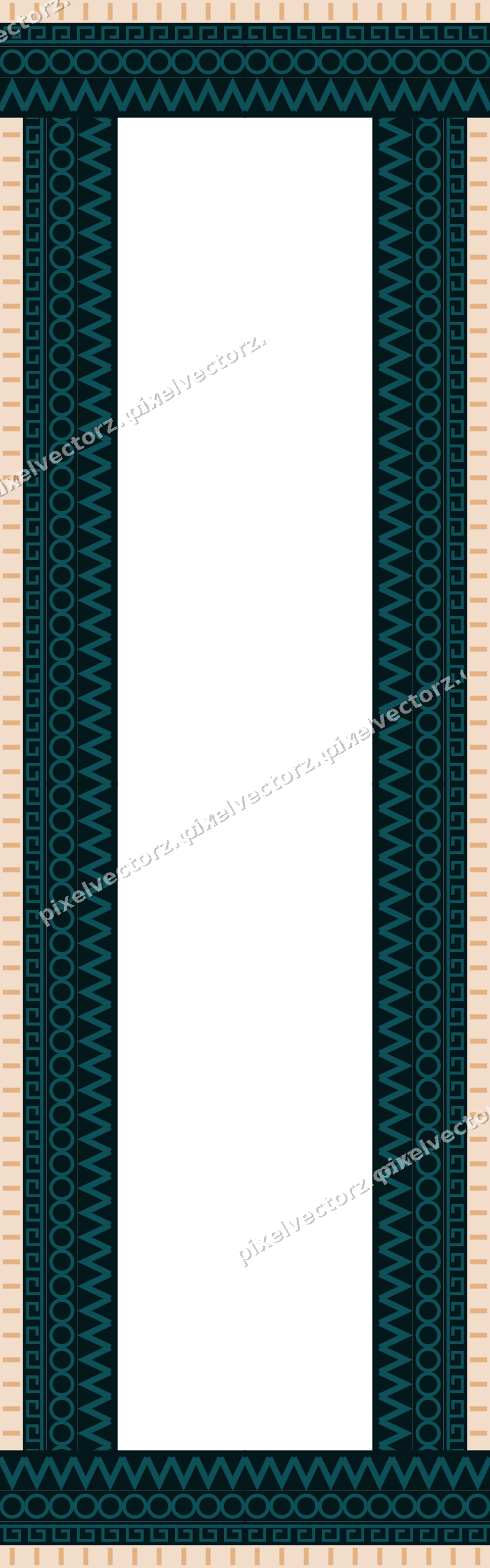 Decorative picture frame border in dark teal and orange with greek key