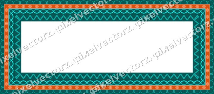 Decorative picture frame border in orange and teal with arcade frieze