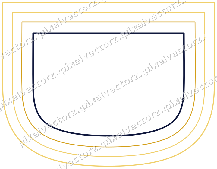 Decorative line art frame in amber and blue with shield