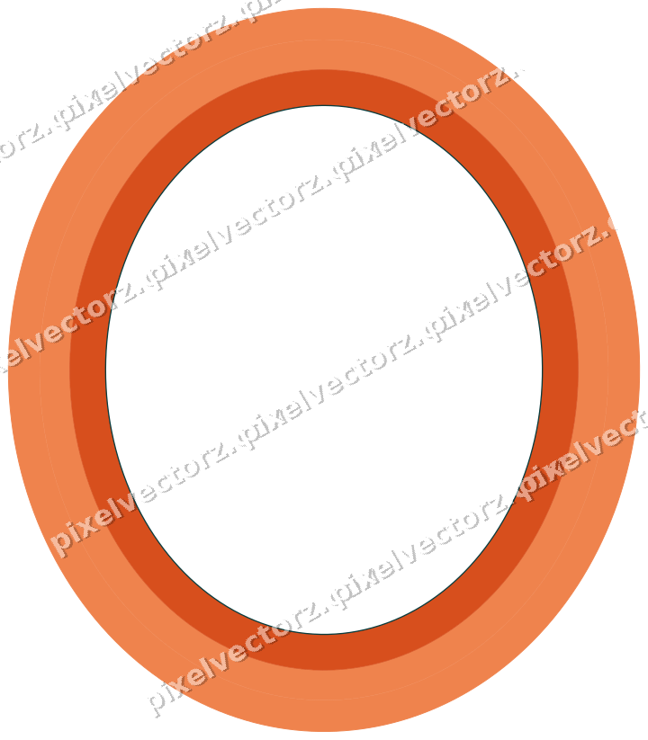 Decorative line art frame in orange and teal with oval and solid band