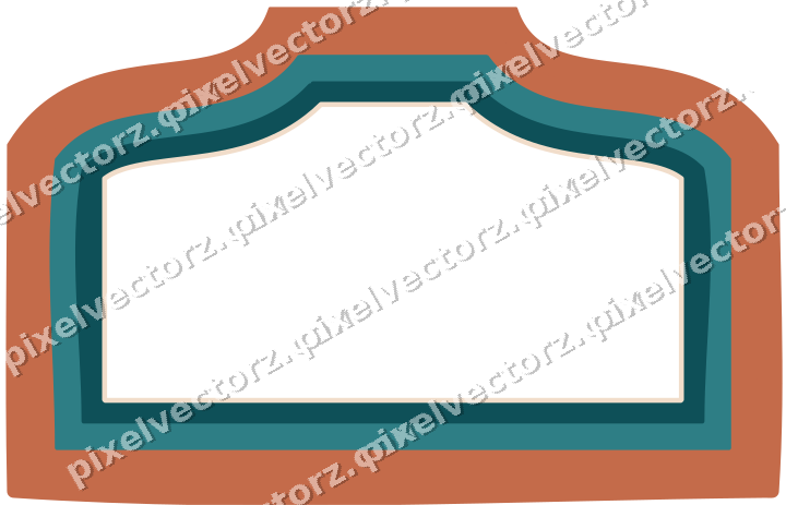 Decorative line art frame in dark teal and orange with label plaque