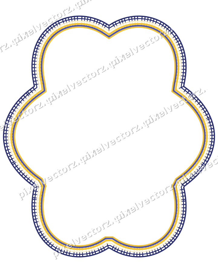 Decorative line art frame in dark blue and amber with oval