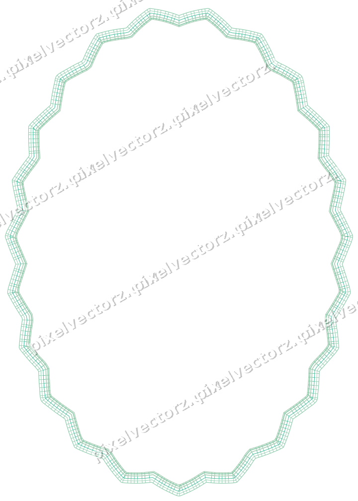 Decorative line art frame in green and teal with oval and zigzag edge