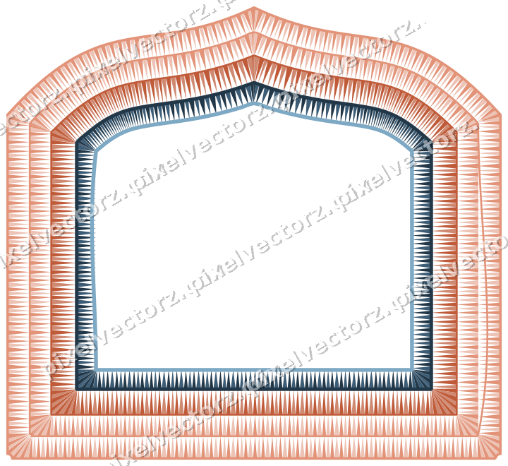 Decorative line art frame in orange and cyan with label plaque