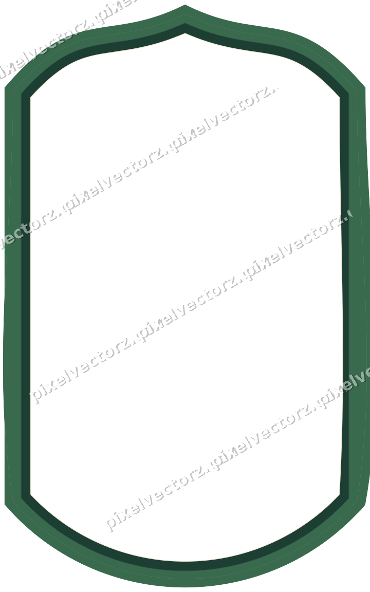 Decorative line art frame in dark green and red with label plaque