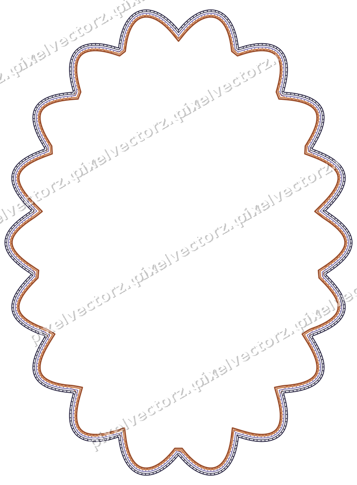 Decorative line art frame in orange and blue with oval