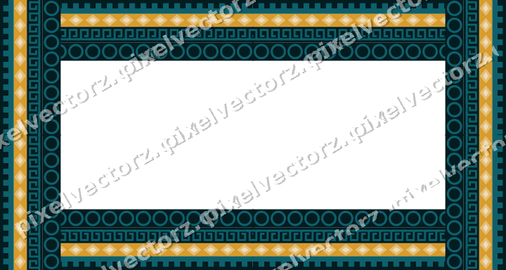 Decorative picture frame border in amber and dark teal with step band
