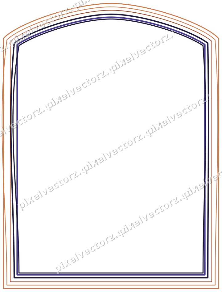 Decorative line art frame in orange and blue with label plaque