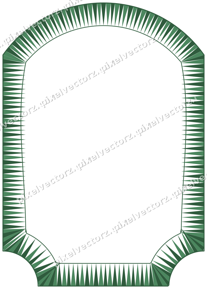 Decorative line art frame in dark green and amber with label plaque