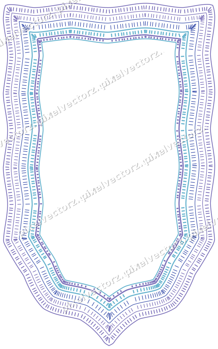 Decorative line art frame in blue and cyan with label plaque