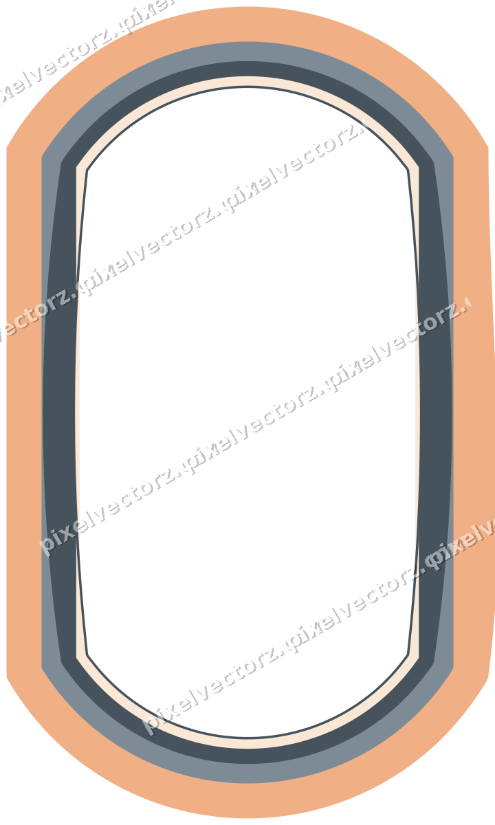 Decorative line art frame in blue and orange with label plaque