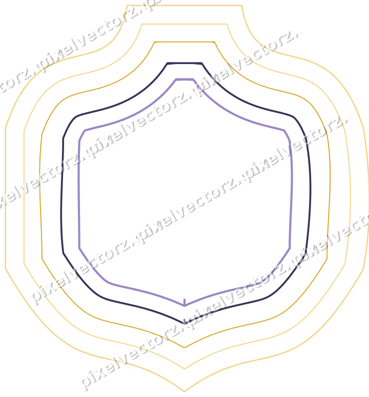 Decorative line art frame in amber and purple with label plaque