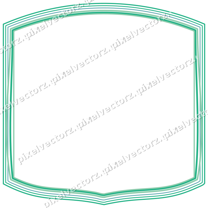 Decorative line art frame in green and teal with label plaque