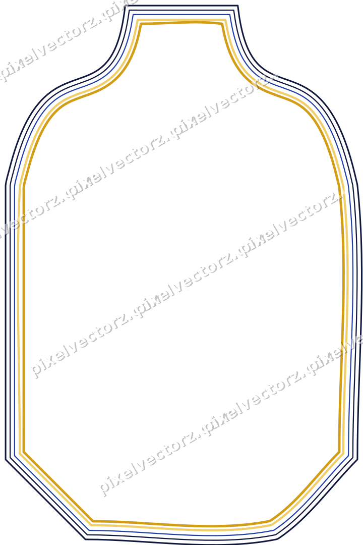 Decorative line art frame in amber and blue with label plaque