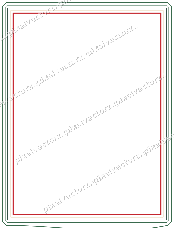 Decorative line art frame in dark green and red with label plaque