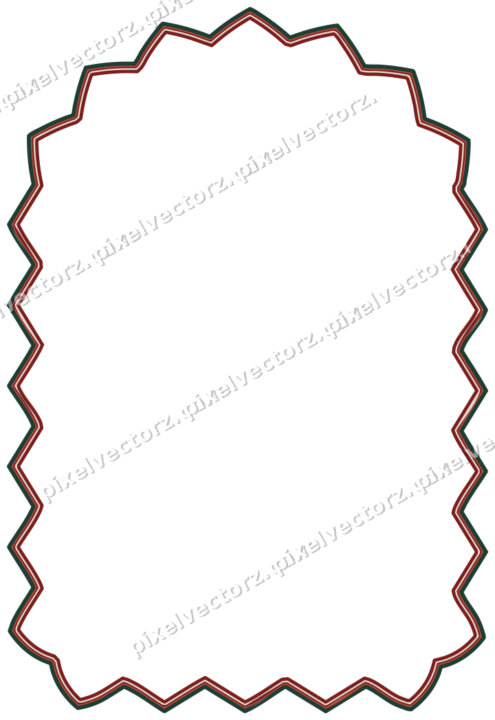Decorative line art frame in dark red and dark green with label plaque