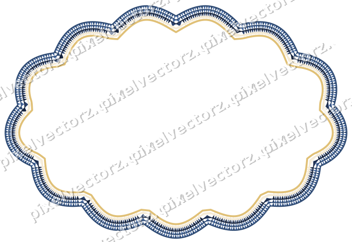 Decorative line art frame in dark blue and amber with oval