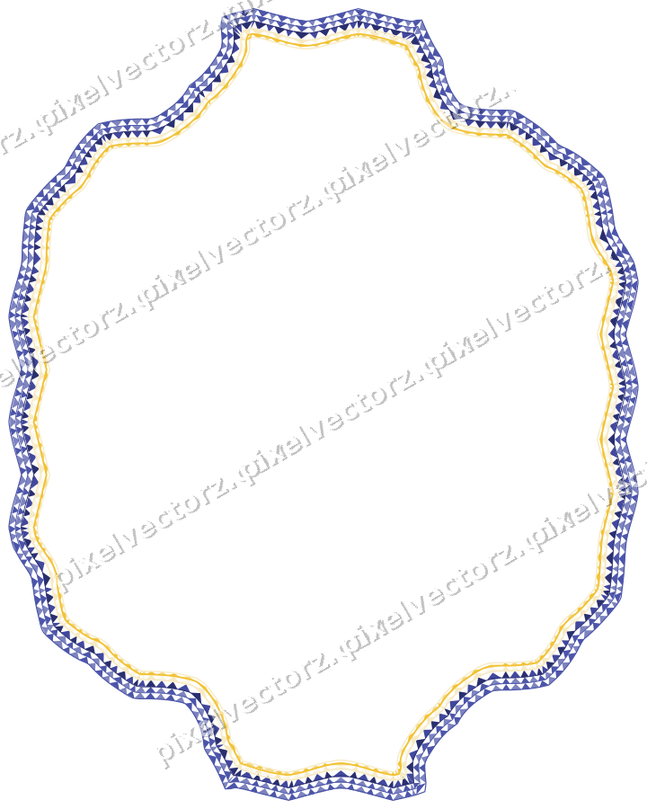 Decorative line art frame in dark blue and amber with label plaque
