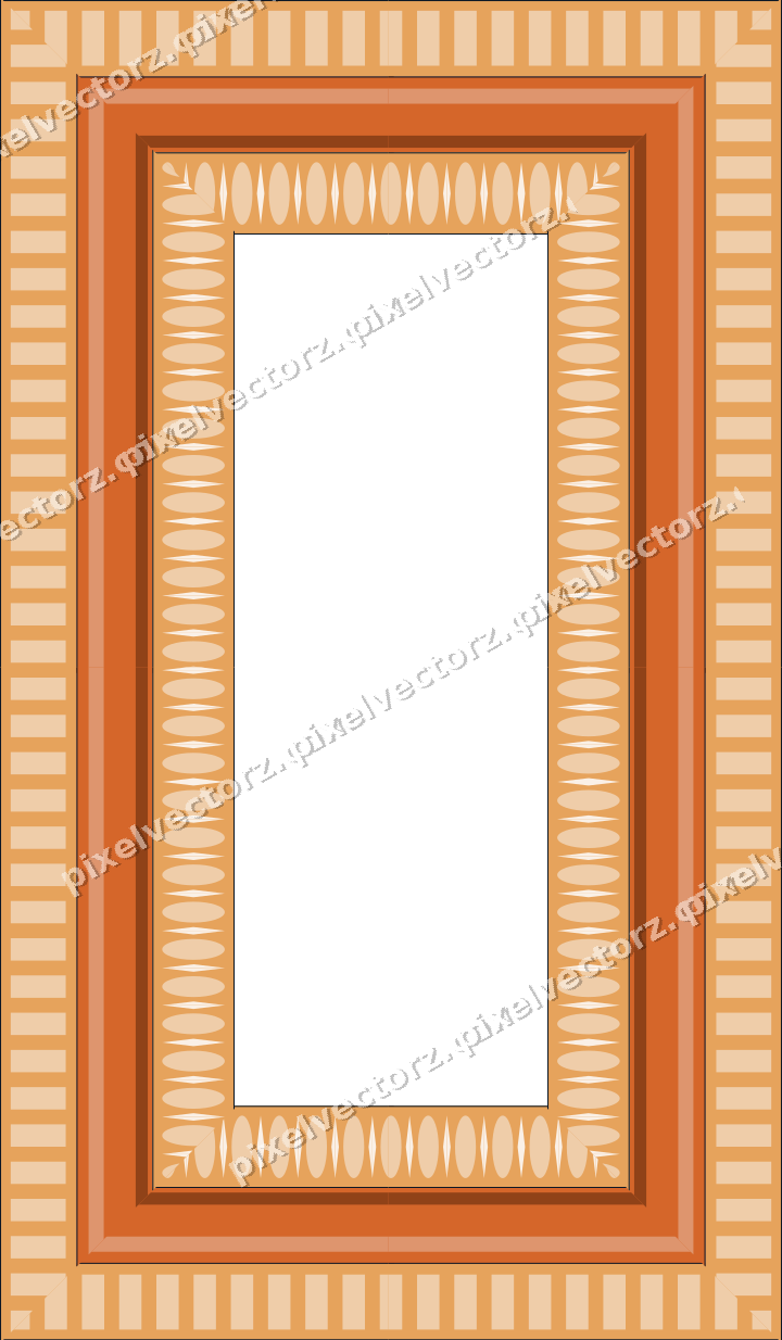 Decorative picture frame border in dark blue and orange with dentil