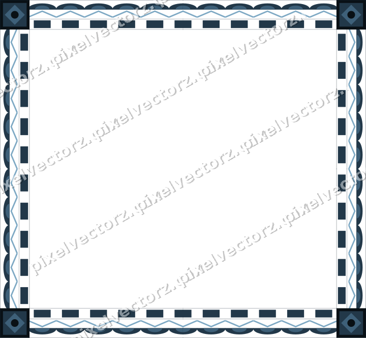 Decorative picture frame border in orange and cyan with scale band