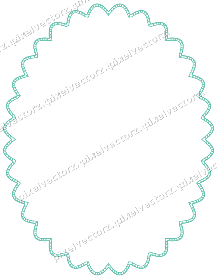 Decorative line art frame in green and teal with oval
